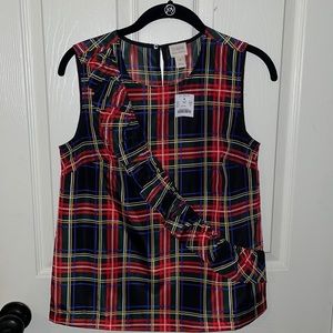 J. Crew Red and Blue Plaid Sleeveless Blouse